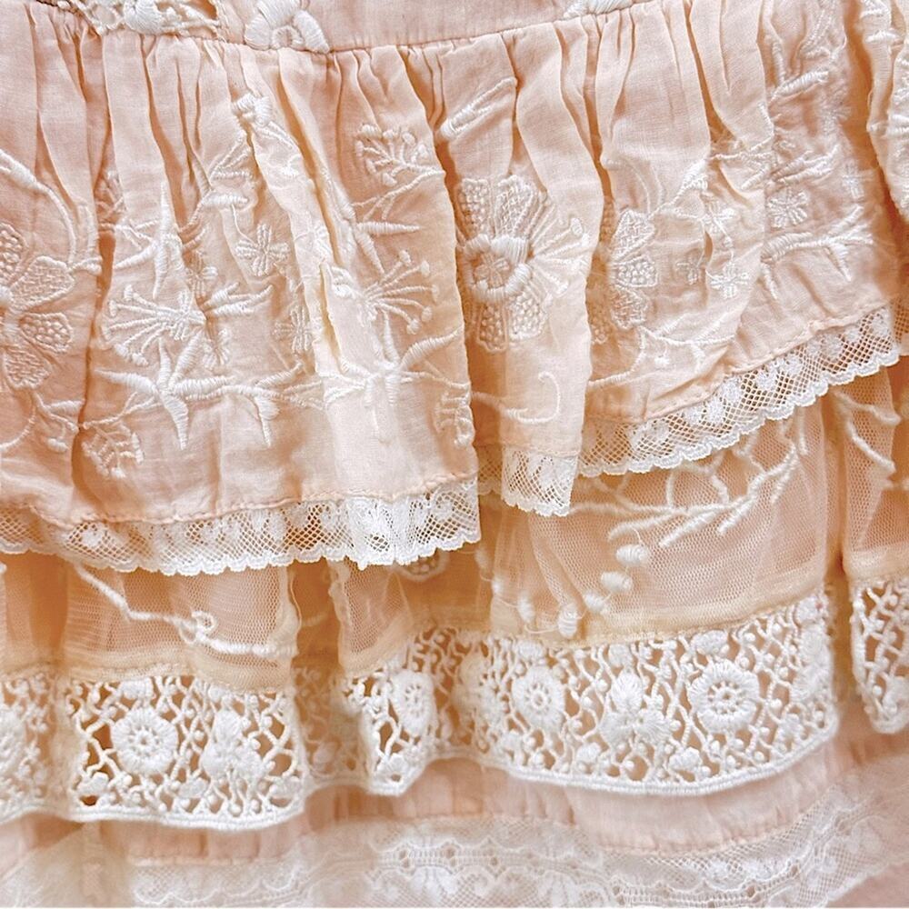 Loveshackfancy Cotton Lace Ruffles Mini Dress 3/4th Sleeves Floral Cream Size 6 - Picture 13 of 16